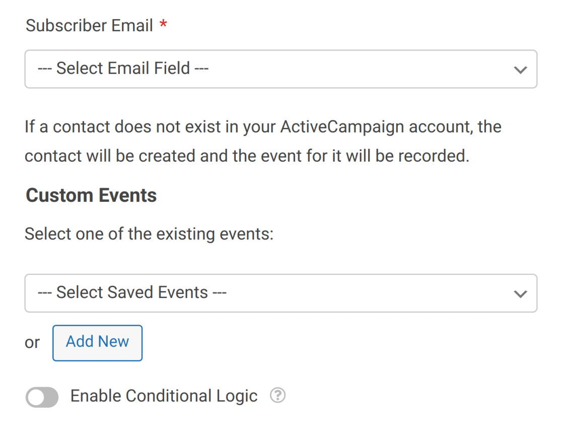 The Event Tracking settings for ActiveCampaign in the form builder