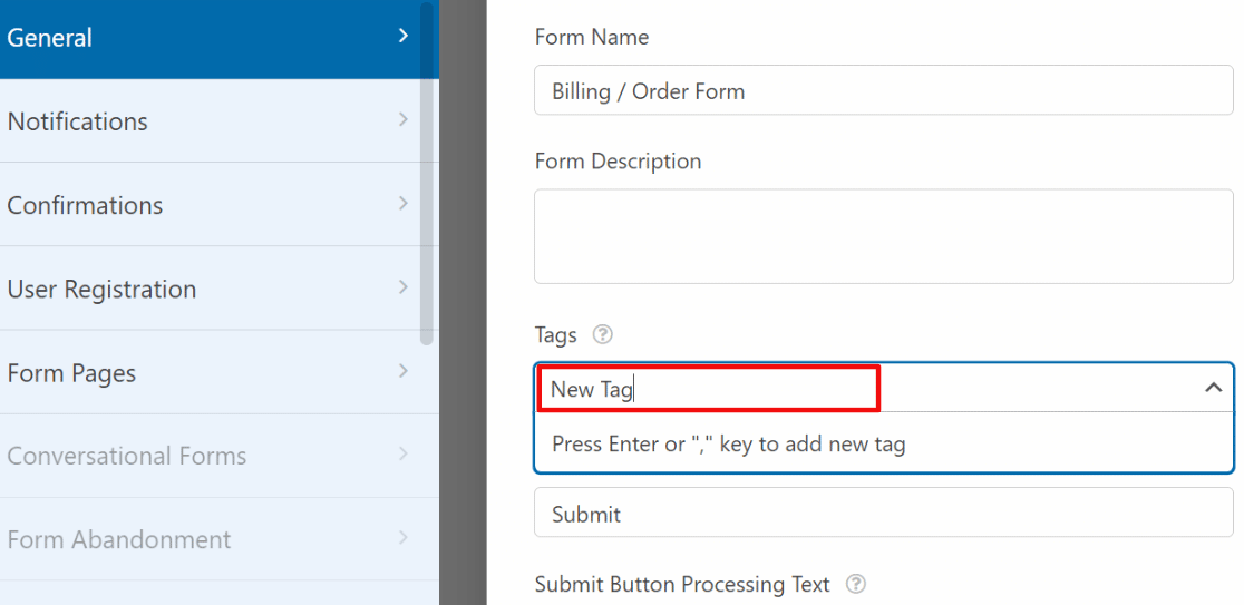 adding tags from the form builder