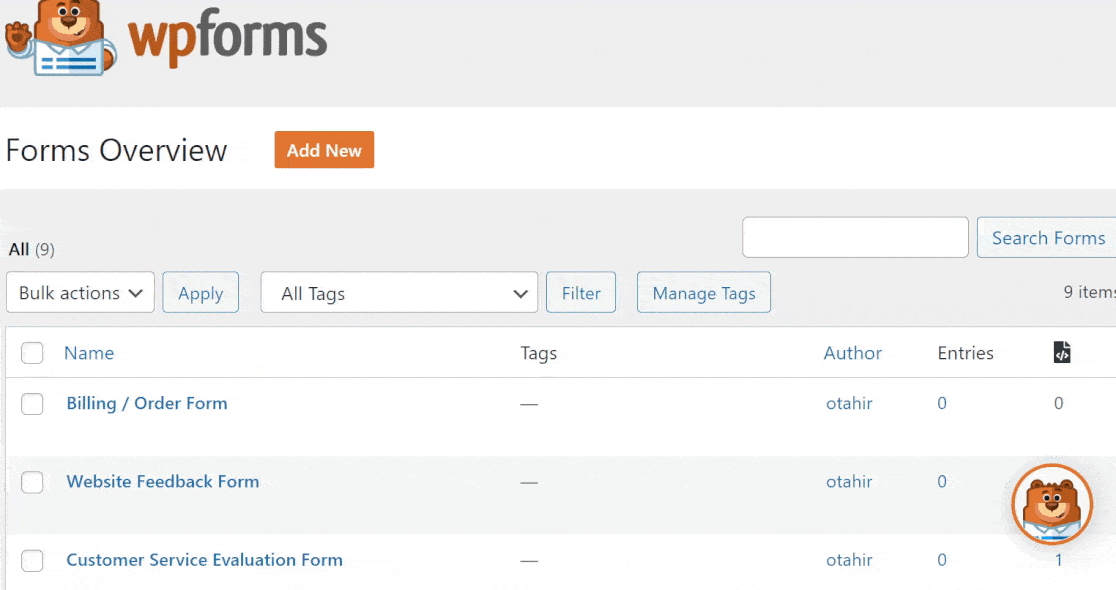 Assign new tags to form