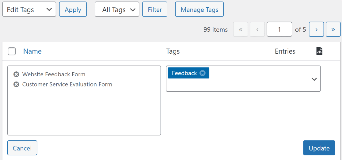 bulk editing form tags