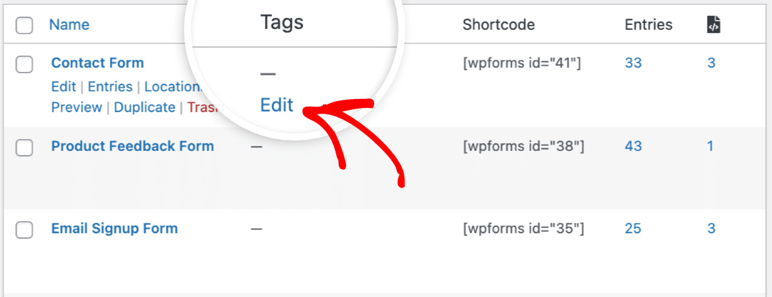 WPForms Edit Form Tags