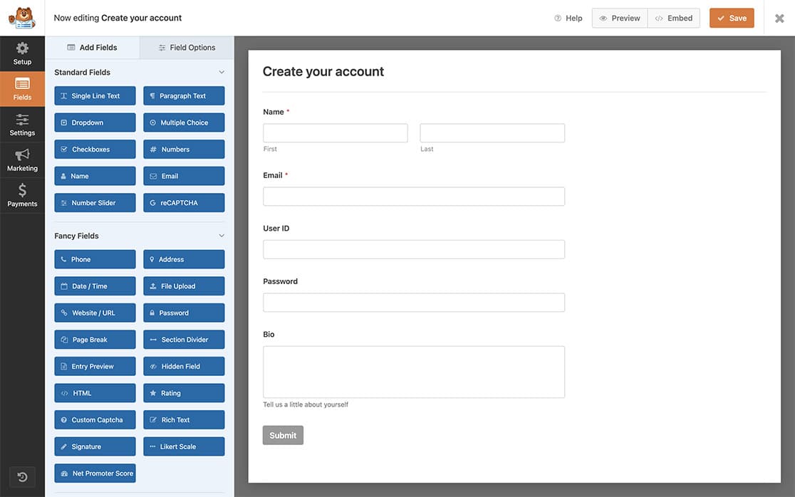start by creating your form and adding your fields