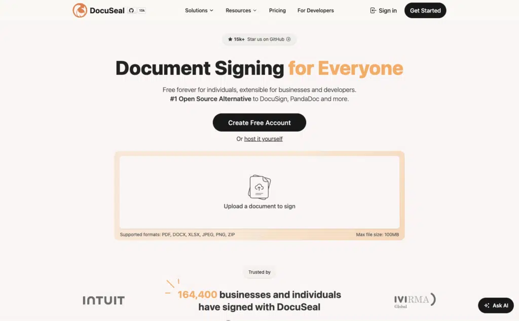 page d'accueil docuseal