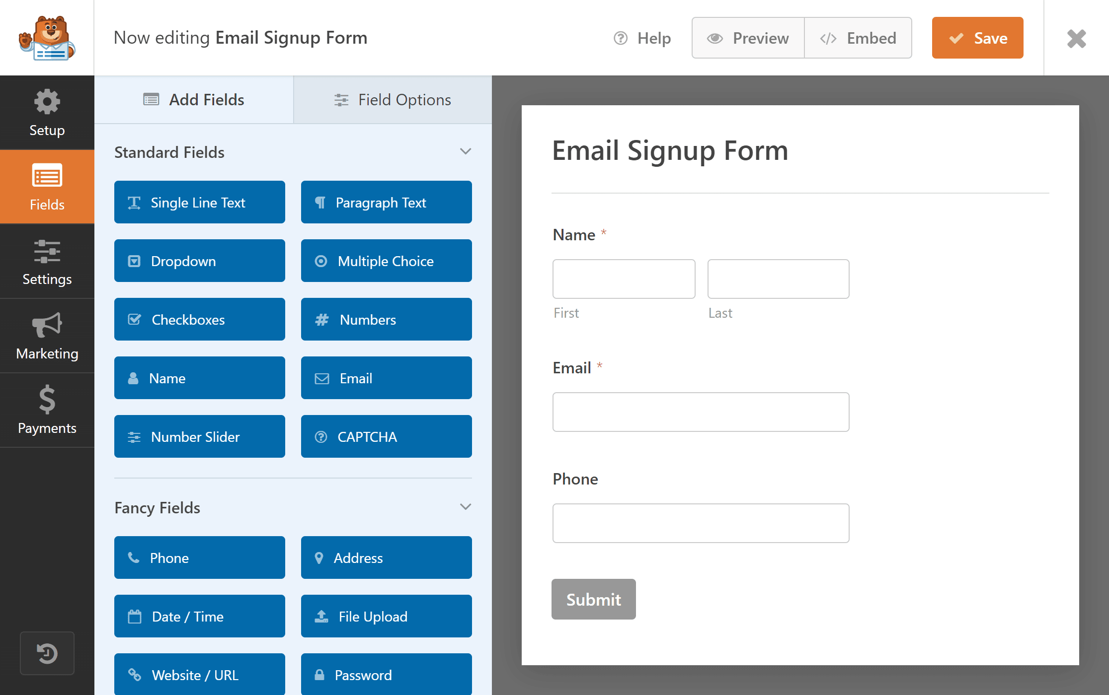 email signup form