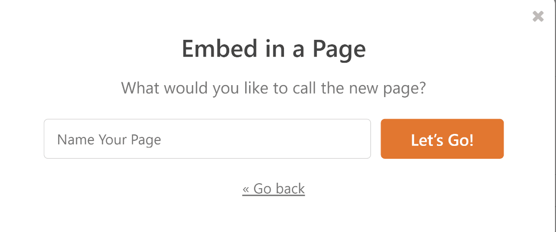 Naming a new page to embed your form on