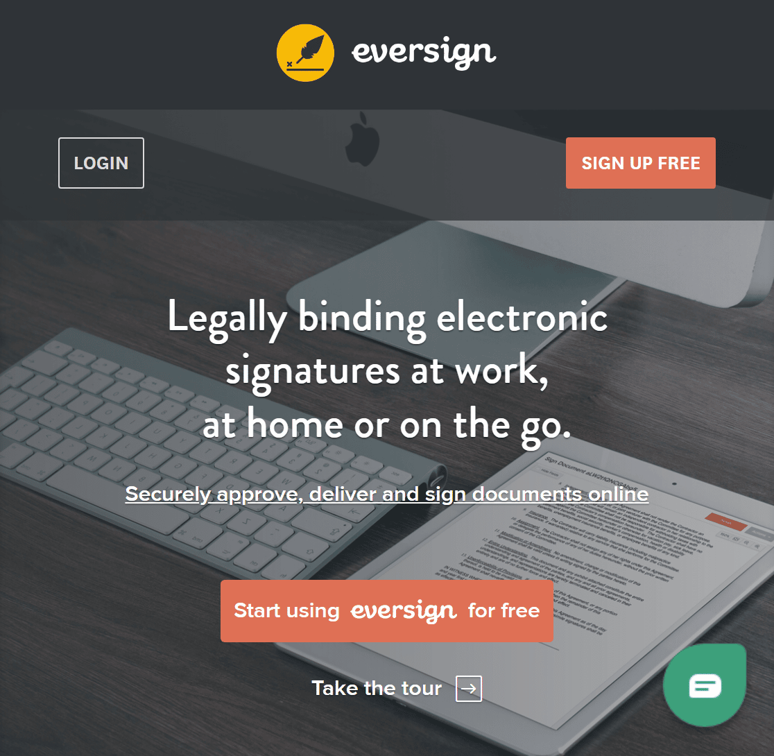 Screenshot of EverSign homepage