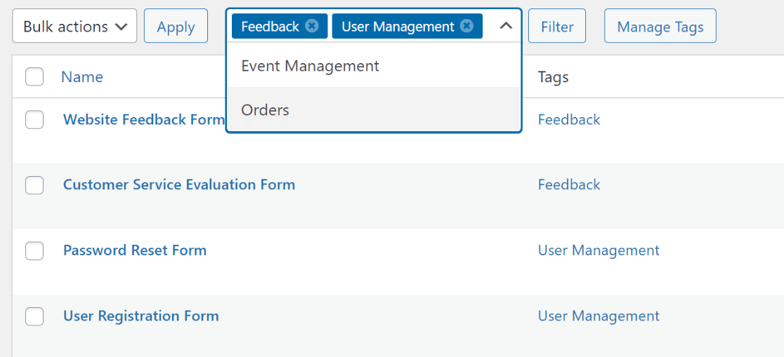 filtering forms with tags