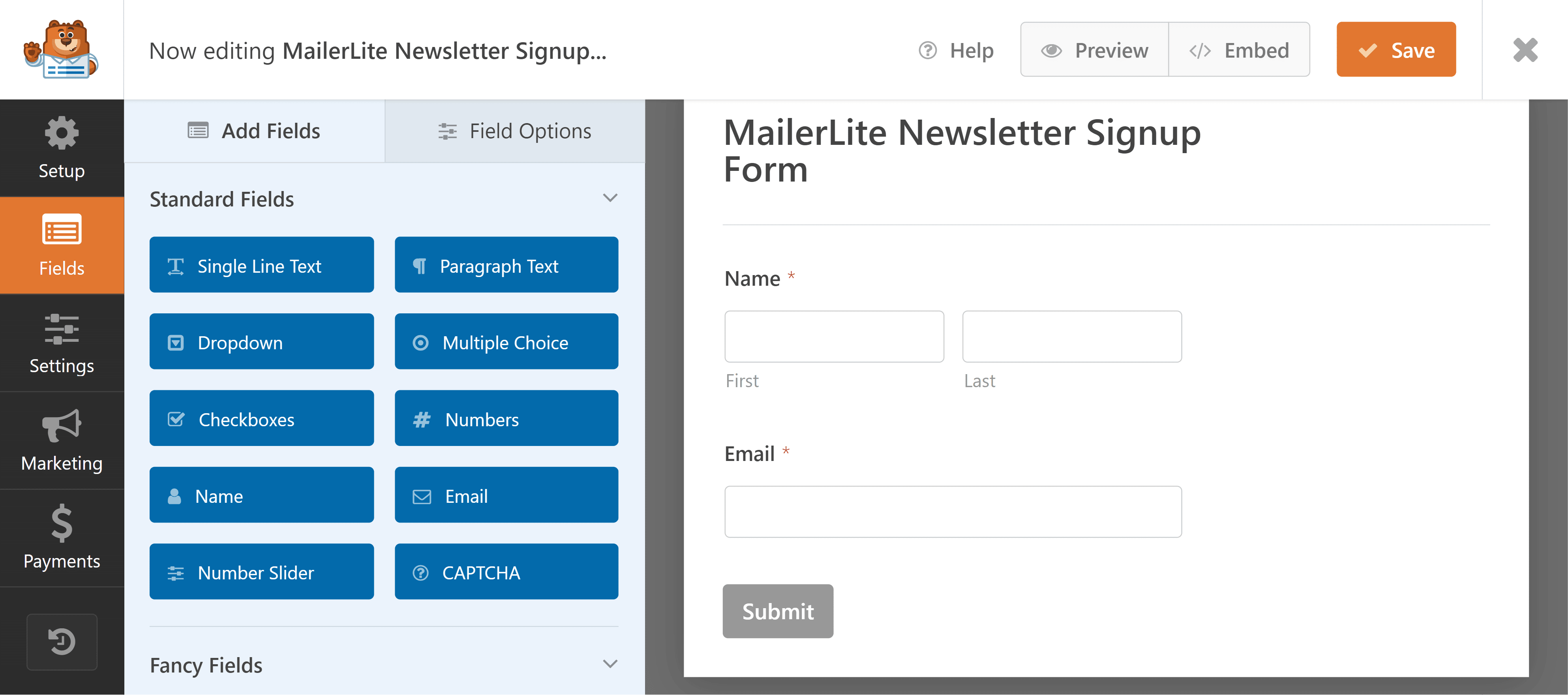 Mailerlite form