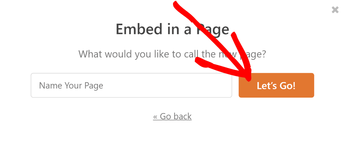 Embed in page let's go button