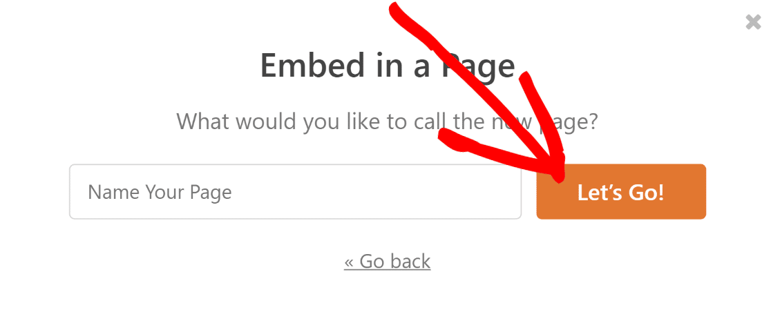 Entering name of page to embed form in