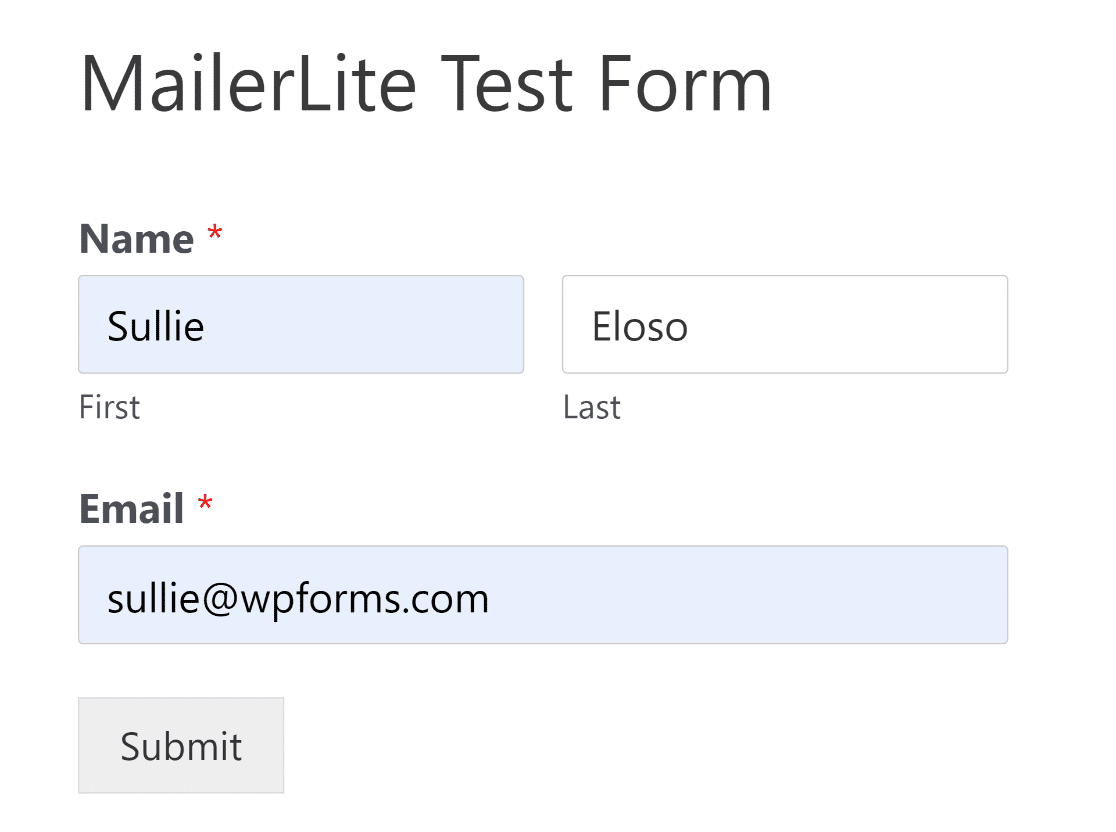 MailerLite test entry