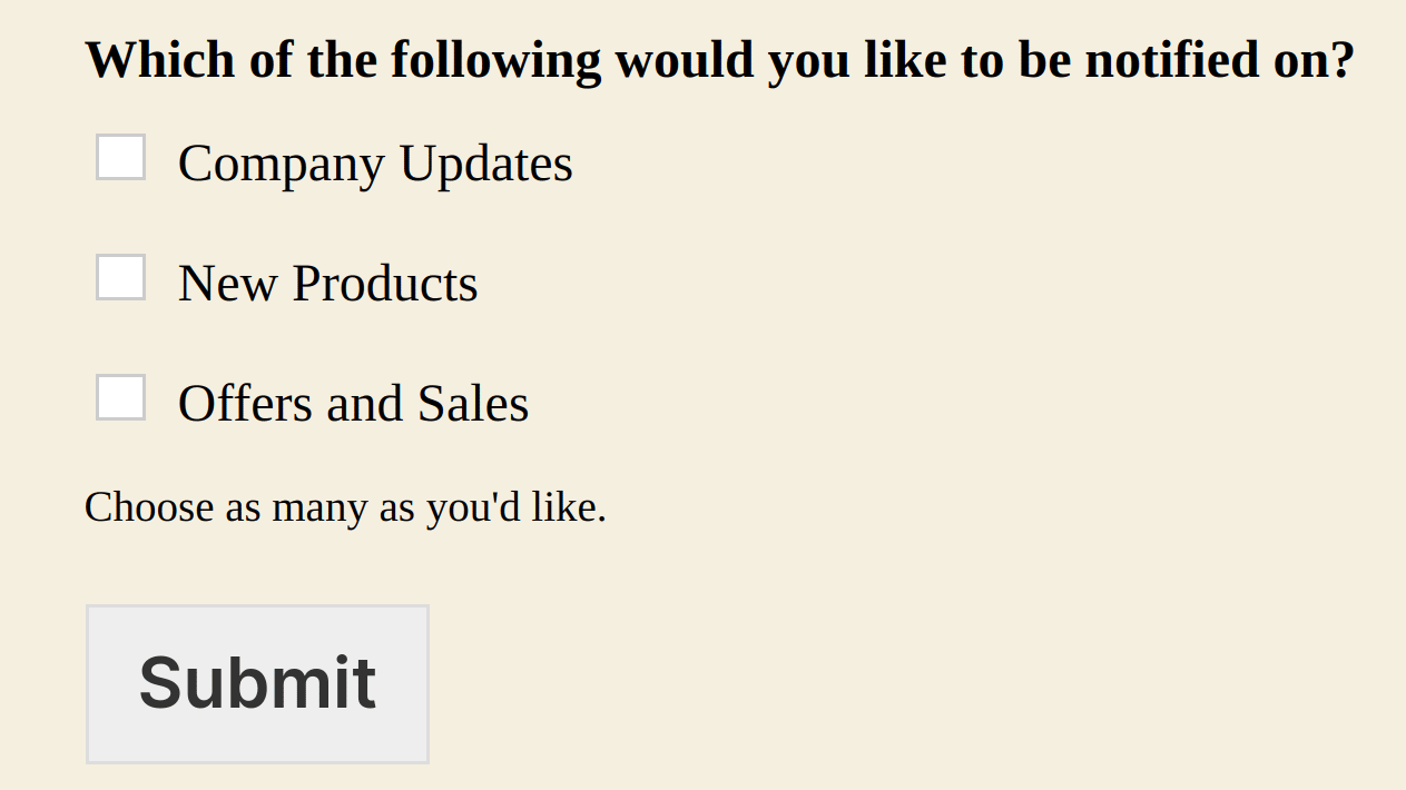 A form with multiple choices