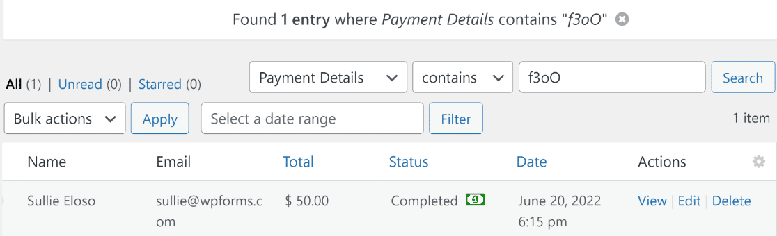payment details search