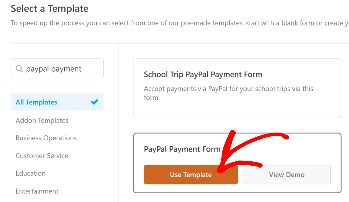 PayPal payment form template