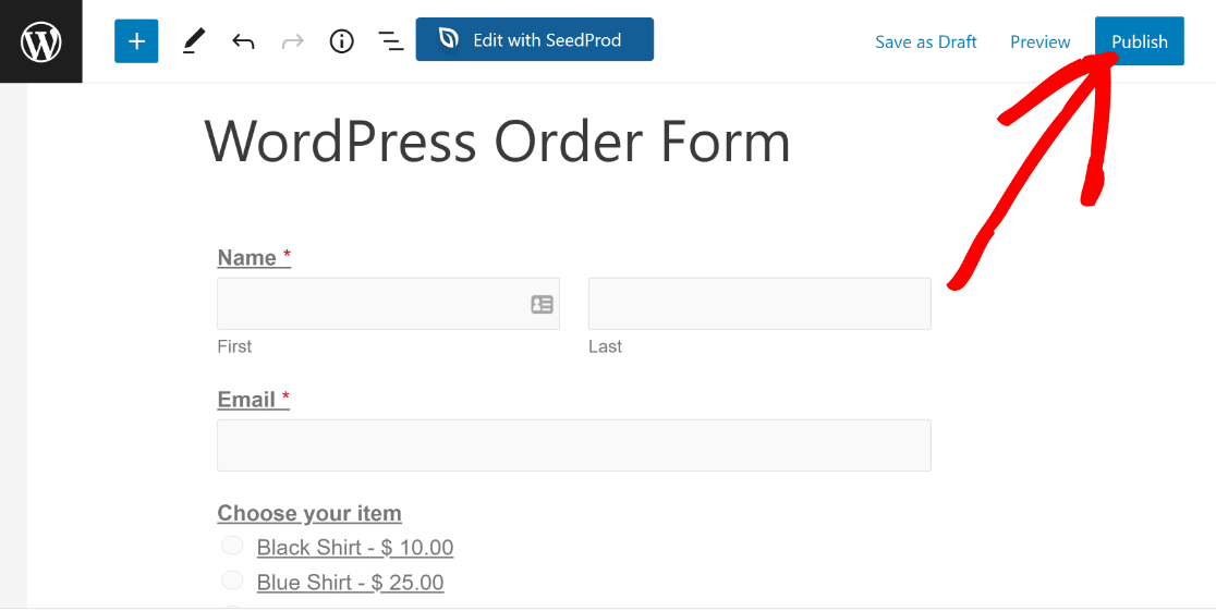 Publish order form