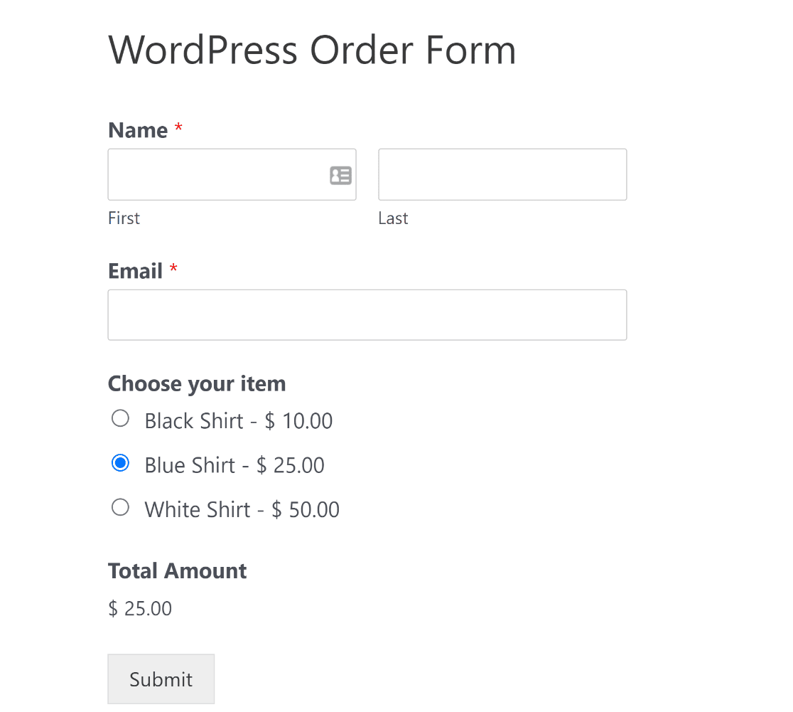 Order form publish