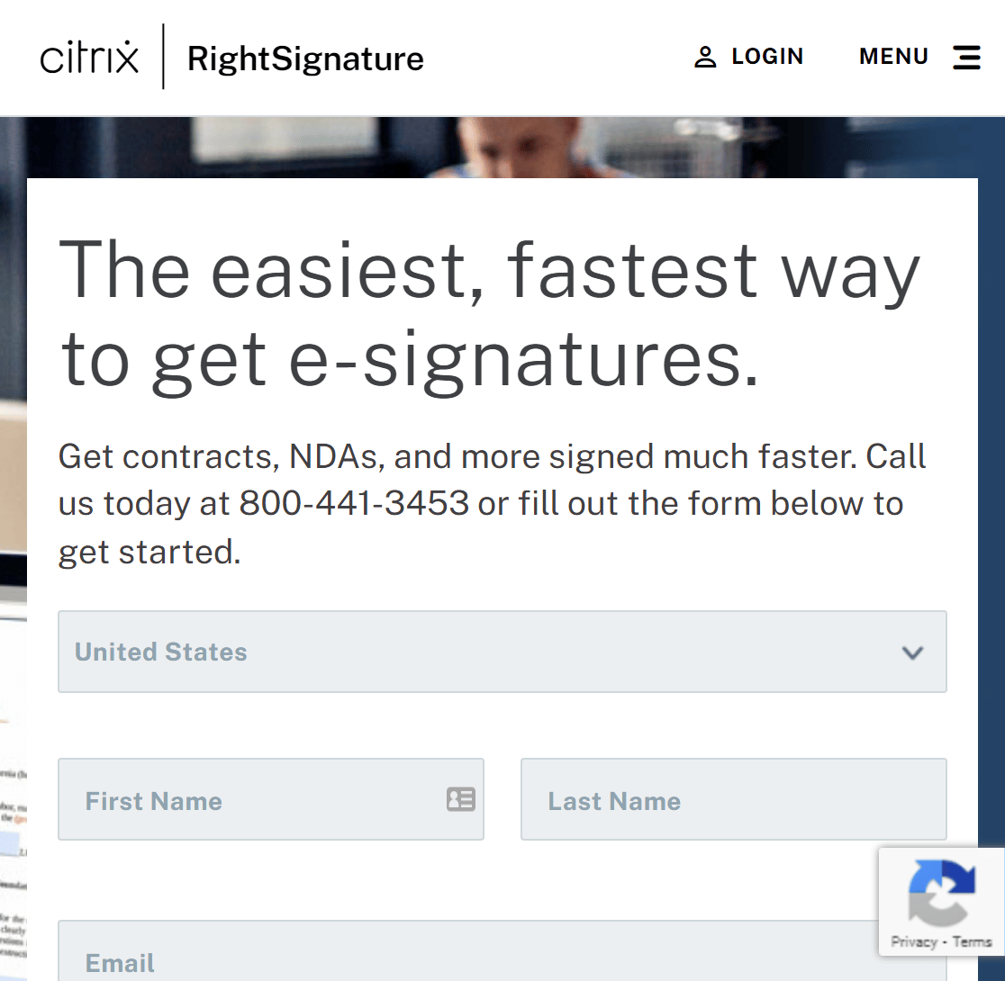 Screenshot of RightSignature homepage