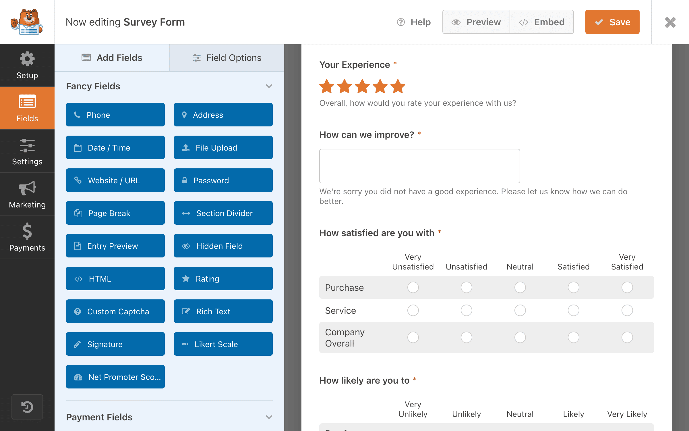 A survey form