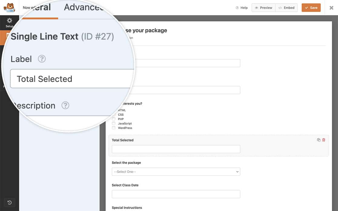 add a single line text field to your form to hold the count of the checkbox selections