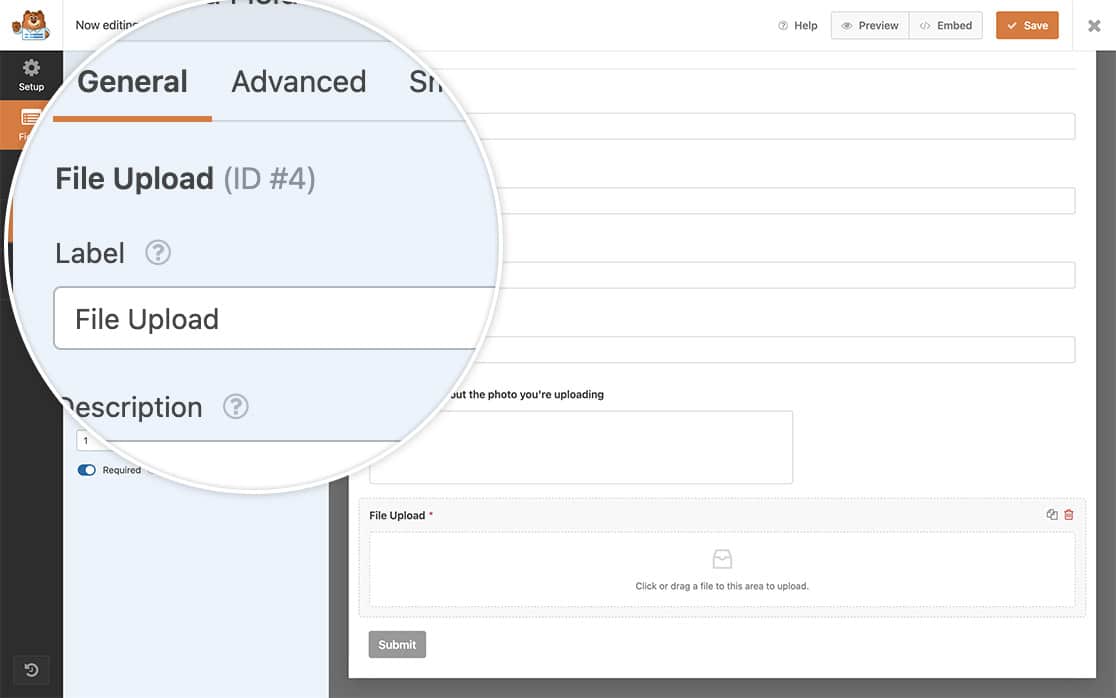 create your form and add your fields including at least one file upload field