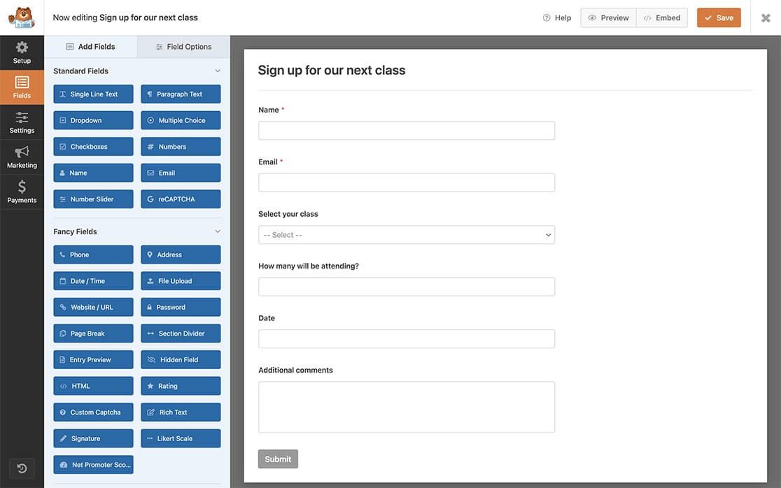 create your form and add your fields