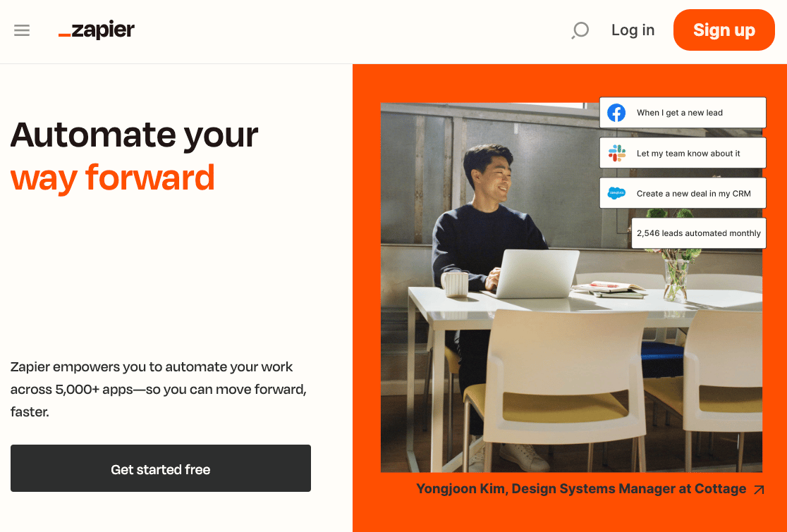 The Zapier homepage