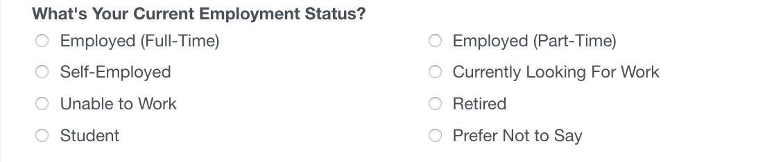 Employment status demographic question