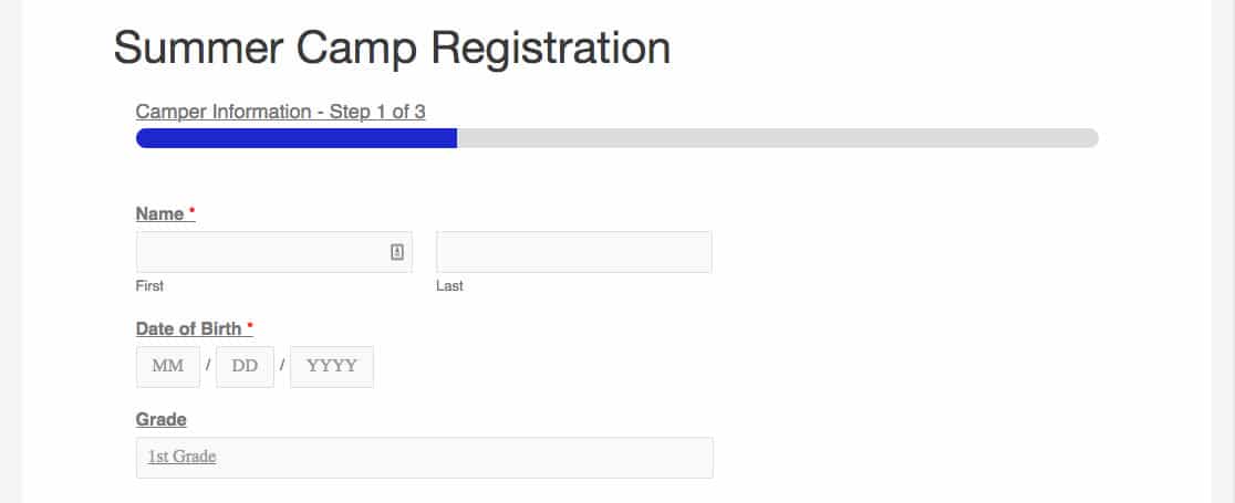 An image of the progress indicator bar on WPForms