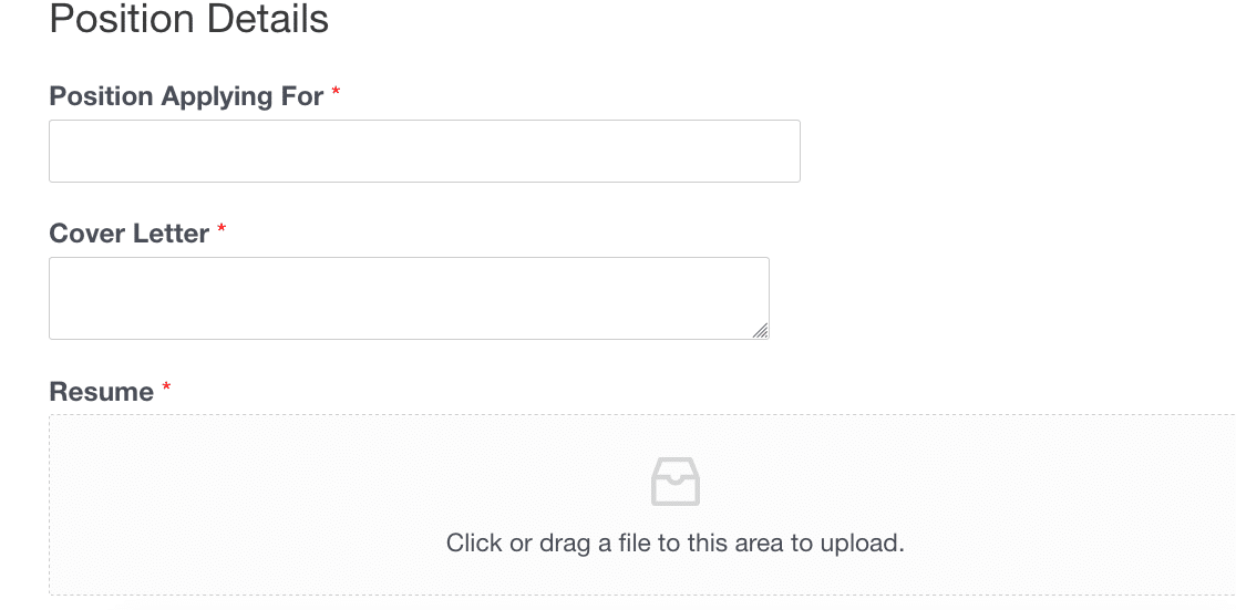 Job application upload form template