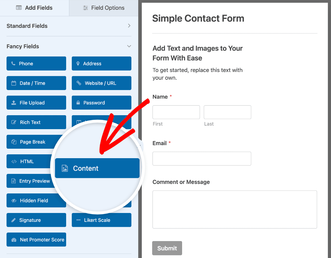 Adding a Content field to a contact form