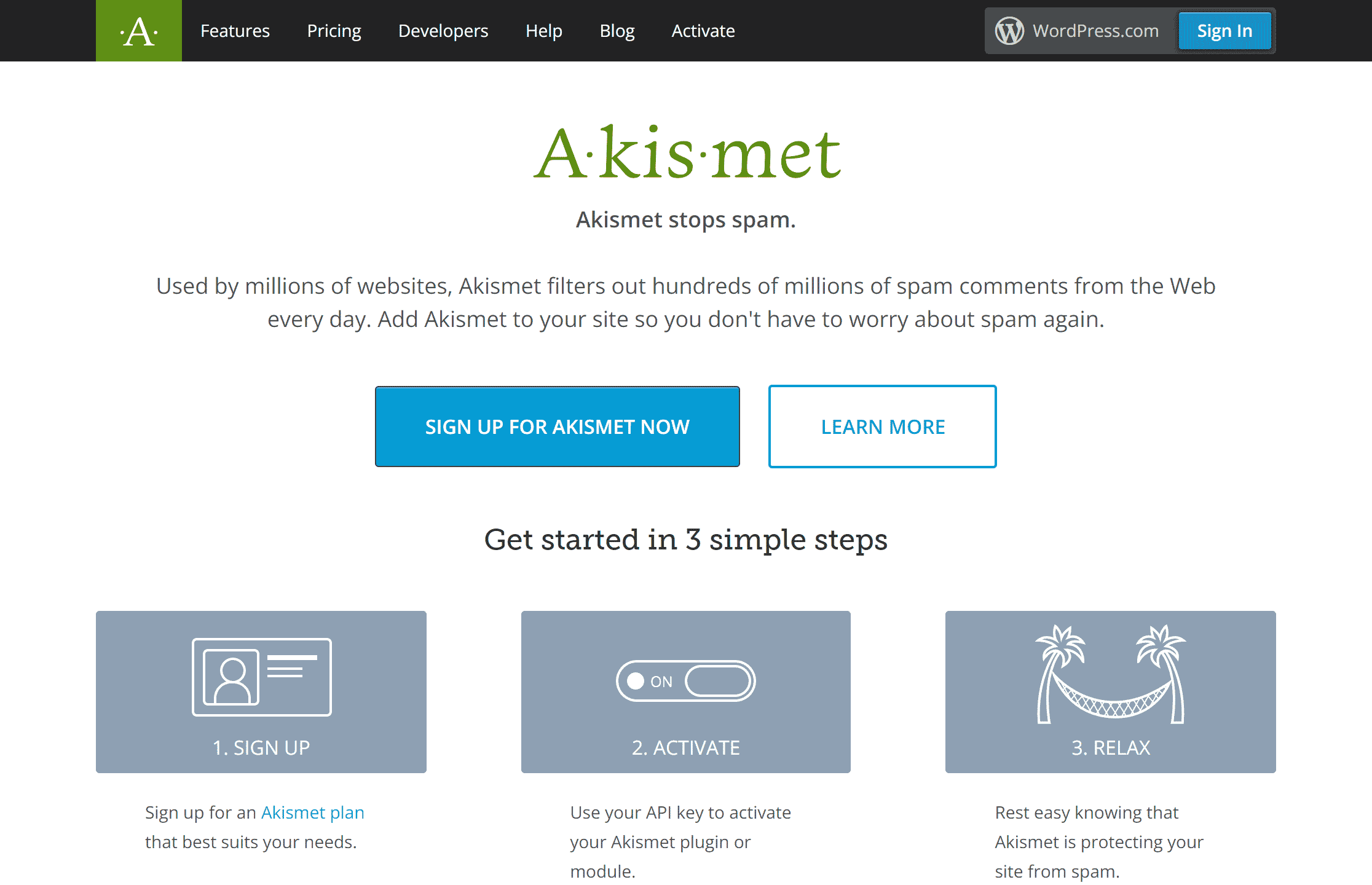 Akismet homepage