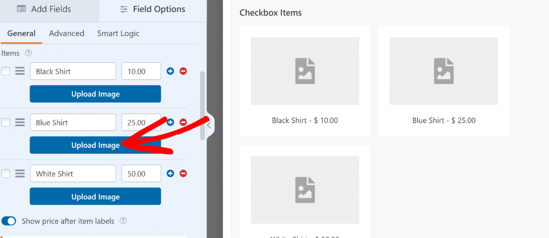 Adding images to checkbox items