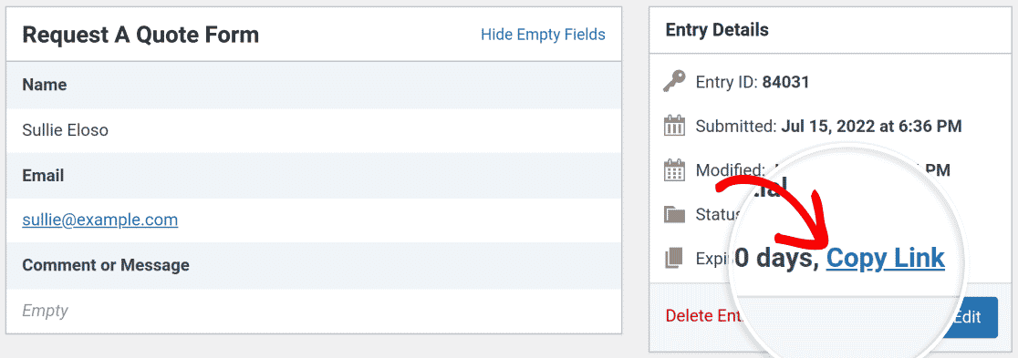 Copy link for a partial entry