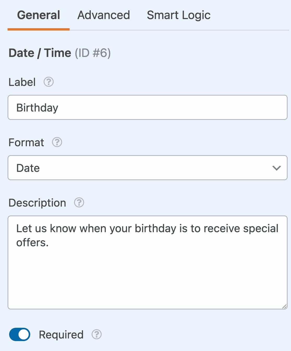 The Date / Time field's field options