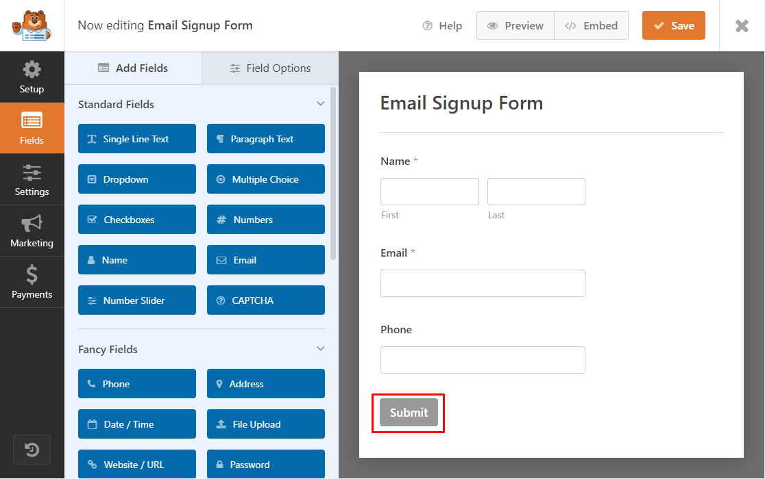 email sign up form customization
