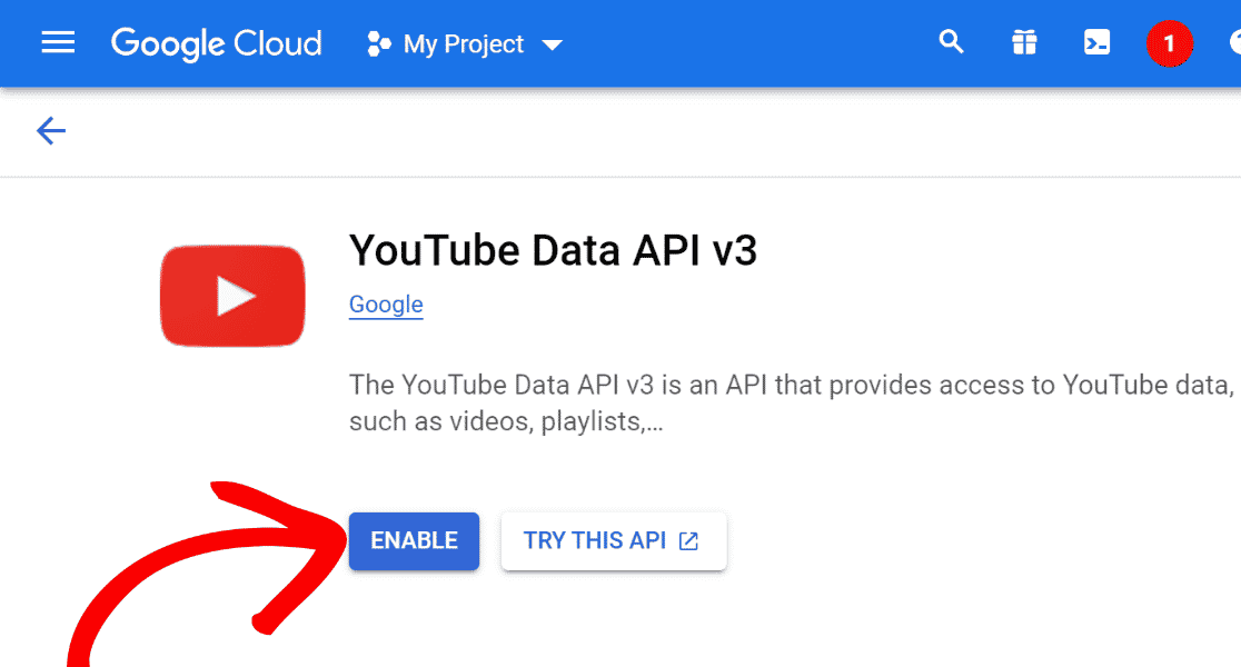 Enable YouTube Data API v3