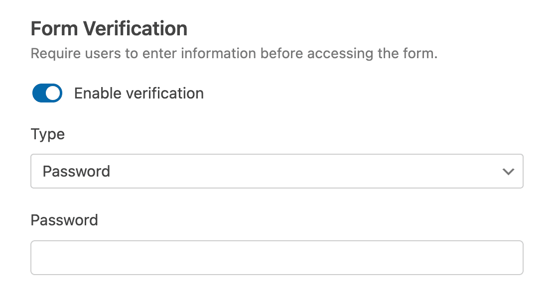 Enabling password verification for a form