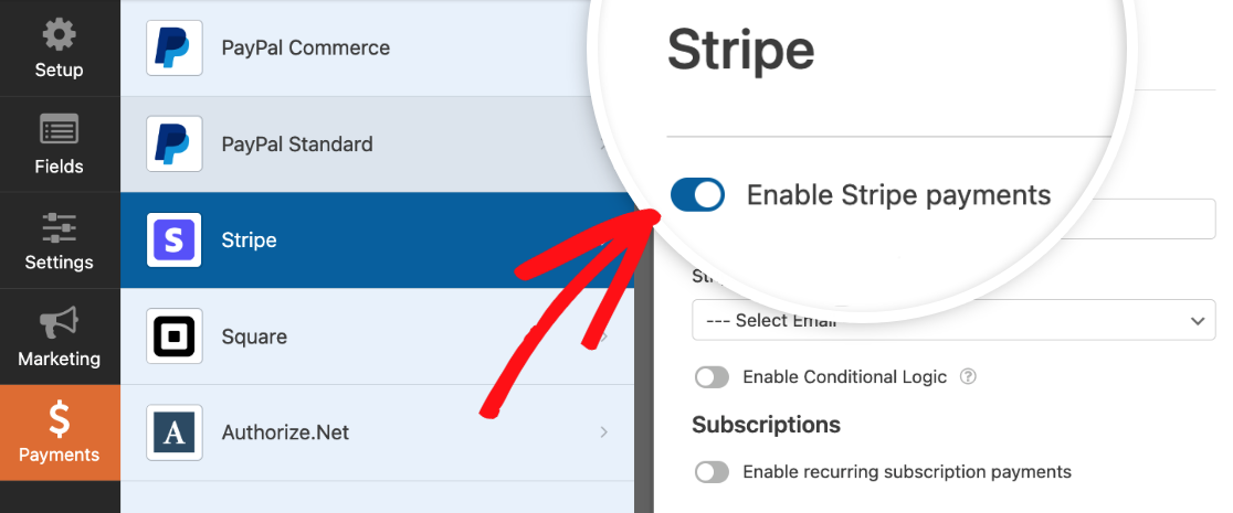 Enabling Stripe payments for a form