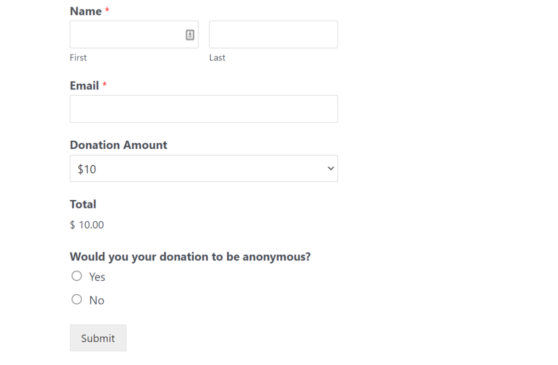 Frontend fundraising form