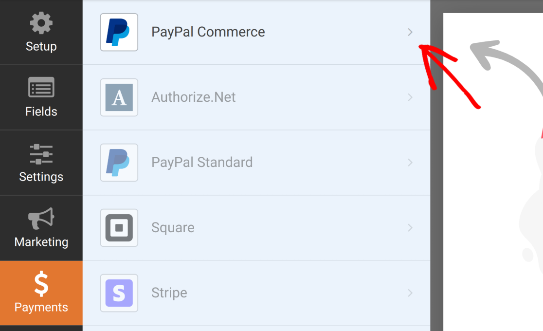 Click on PayPal Commerce