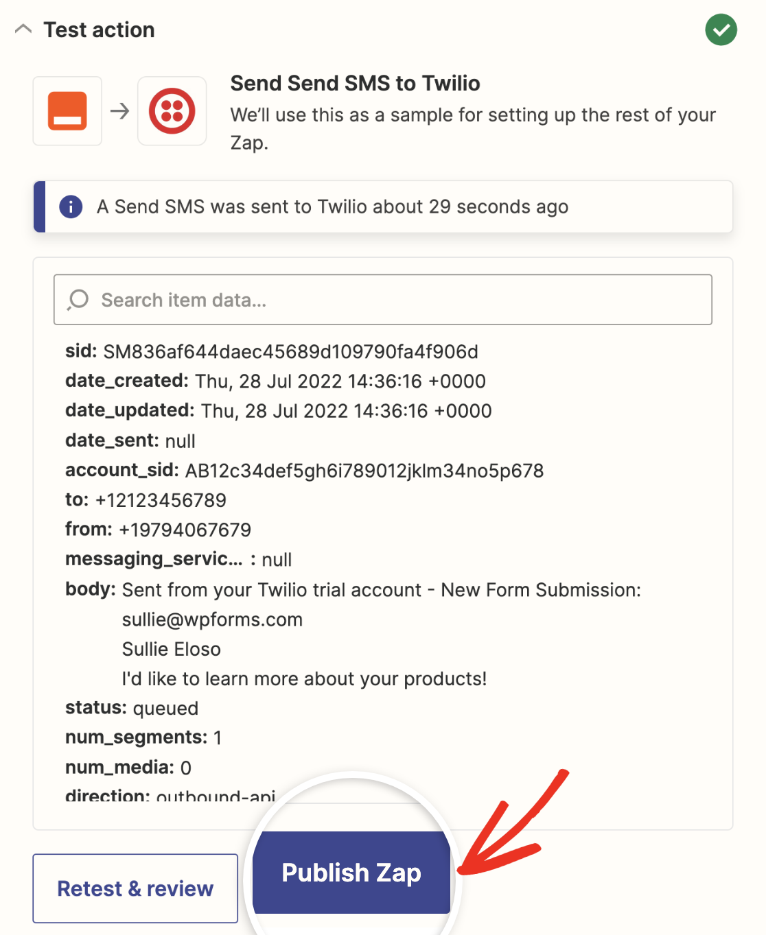 Publishing your Twilio zap