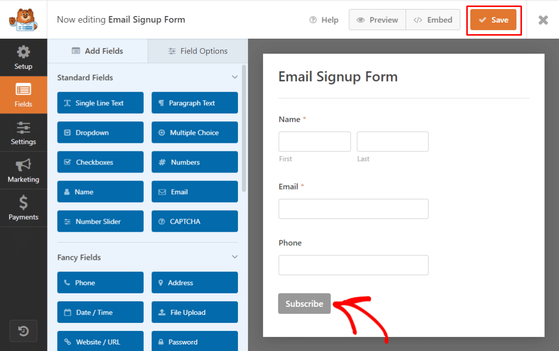 saving changes to form