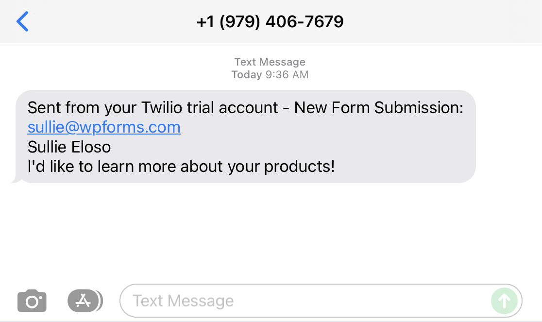A Twilio contact form submission SMS notification