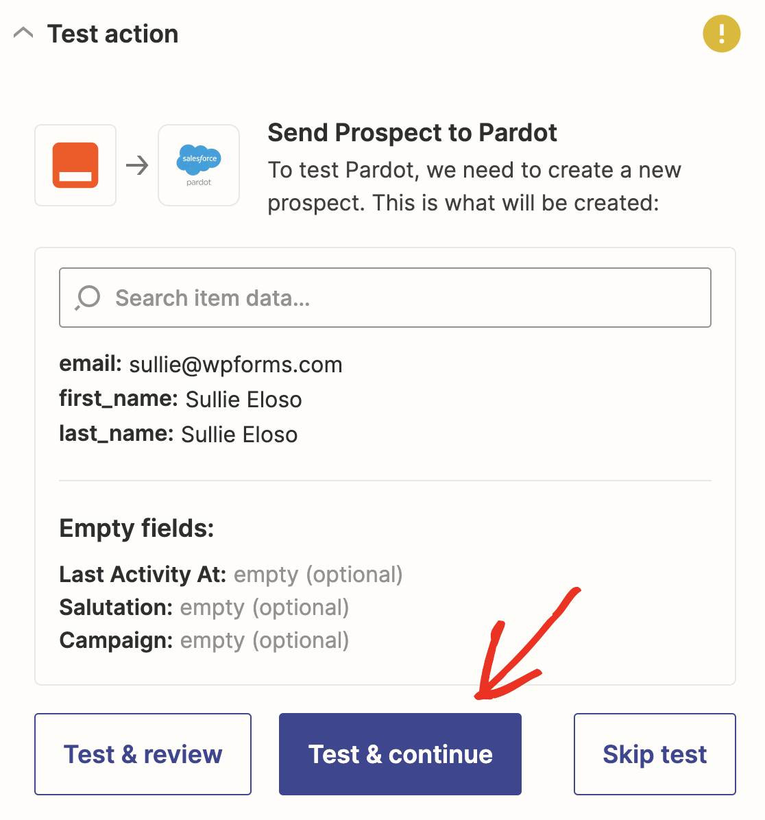 Testing your Pardot connection in Zapier