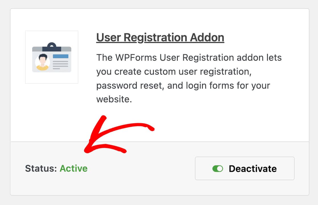 Red arrow indicating the use registration plugin is active