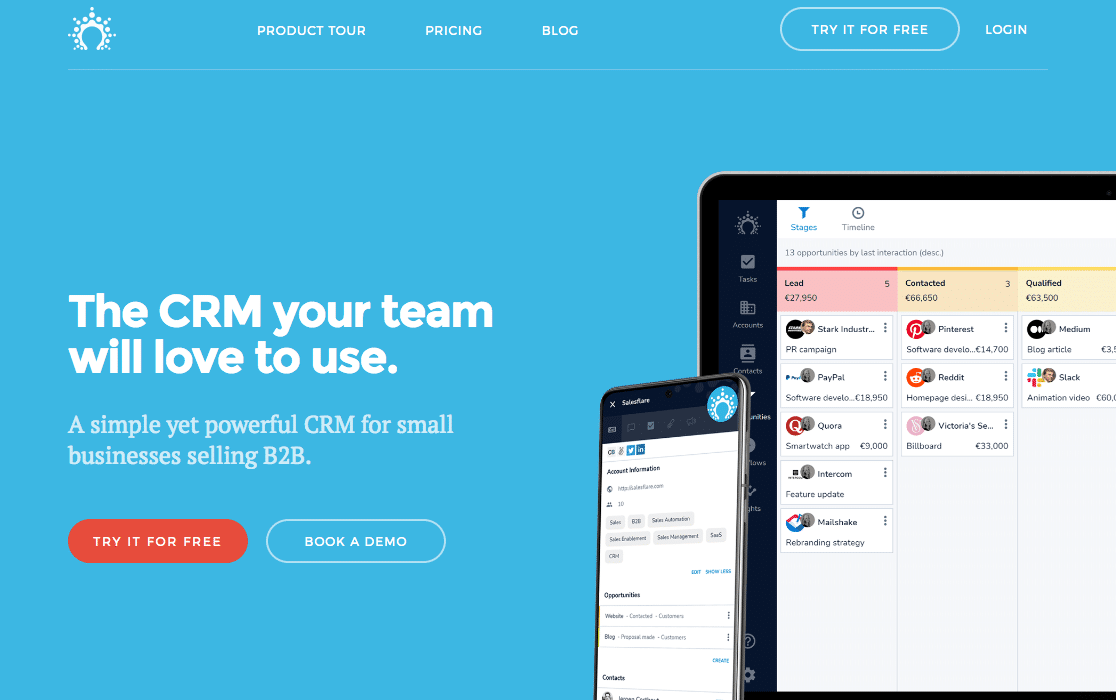 Salesflare CRM homepage
