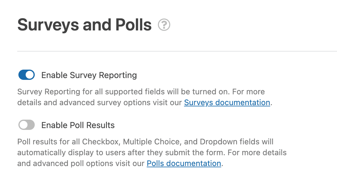 Enable survey reporting in WPForms