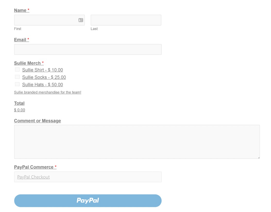 Live form with paypal commerce