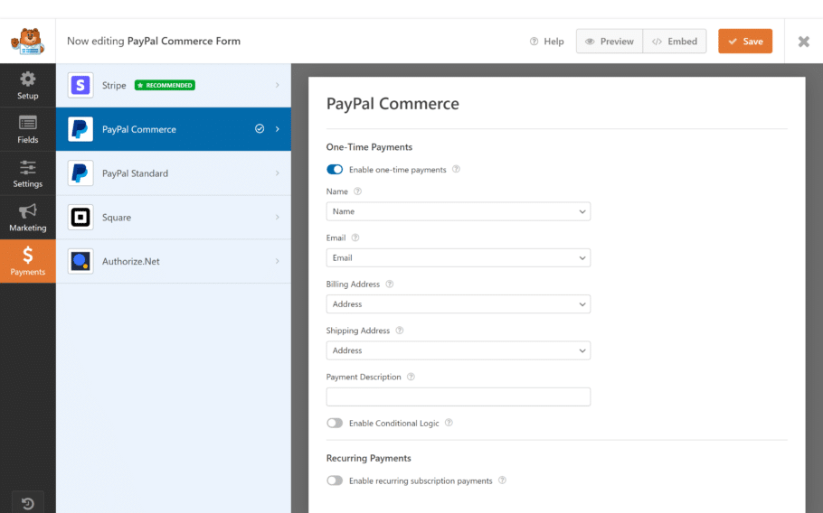 PayPal Commerce Settings Page