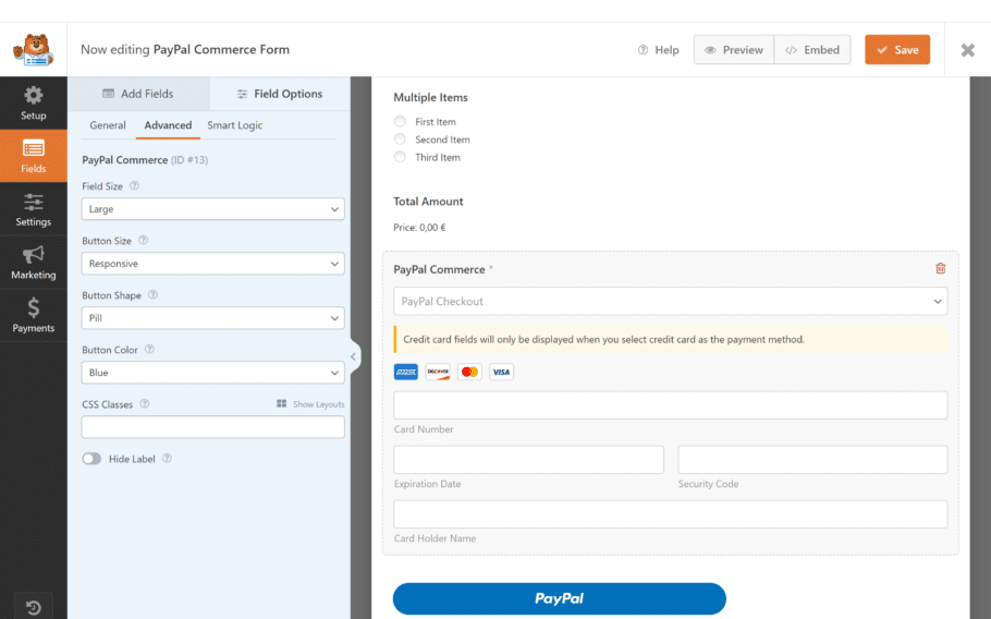 PayPal Commerce advanced settings